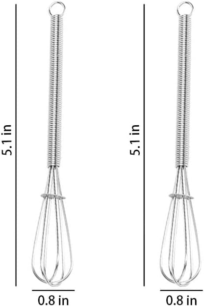 Stainless Steel Mini Whisk 2 Pcs, Small Wire Whisks Set with Wooden Handle, Kitchen Egg Beater Mini Hand Mixer for Cooking, 7.8inch