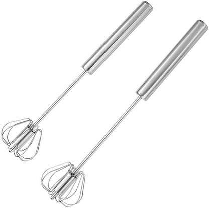 Stainless Steel Semi-Automatic Egg Whisk Set, 2PCS Hand Push Rotary Manual Mixer for Cooking, Whisking, Beating and Stirring (10&12 Inch)