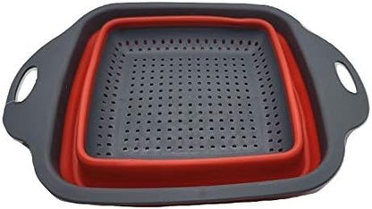 Handy Housewares Space Saving Collapsible Silicone Kitchen Colander Food Strainer (Red)
