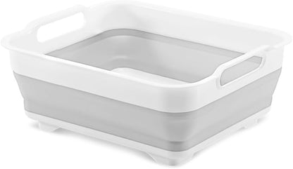 madesmart Collapsible Wash Basin, Foldable Sink Basin for Washing Dishes, Bowls, Cutlery & Produce, Space-Saving Pop-Up Design with Easy-Grip Handles, Portable Kitchen & Camping Basin, White