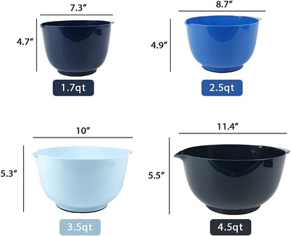 BoxedHome Green Ombre Nesting Plastic Mixing Bowl Set With Pour Spout, Microwave and Dishwasher Safe, BPA free Non-Slip Base, Set of 4 Size 1.7, 2.5, 3.5 and 4.5qt, Great for Prepping, Baking, Cooking