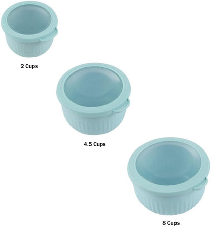 Set of 3 Bowls with Lids - Microwave, Freezer, and Fridge Safe Nesting Mixing Bowls - Eco-Conscious Kitchen Essentials by Classic Cuisine (Beige), S, M, L