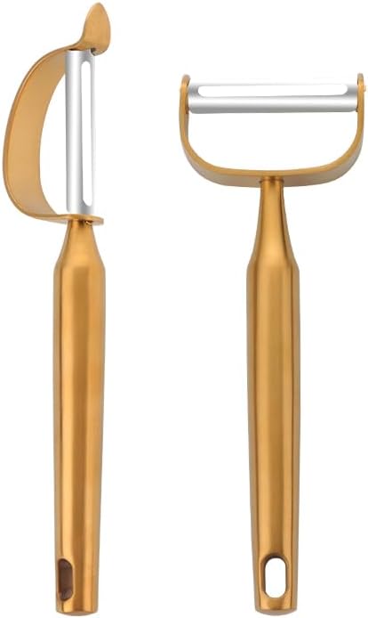 Stainless Steel Vegetable Peeler Gold 2 Pieces, with Potato Eye Remover & Swiveling Twin Blades, Y Shaped Titan Potato Peeler for Fruit & Veggie, Dishwasher Safe