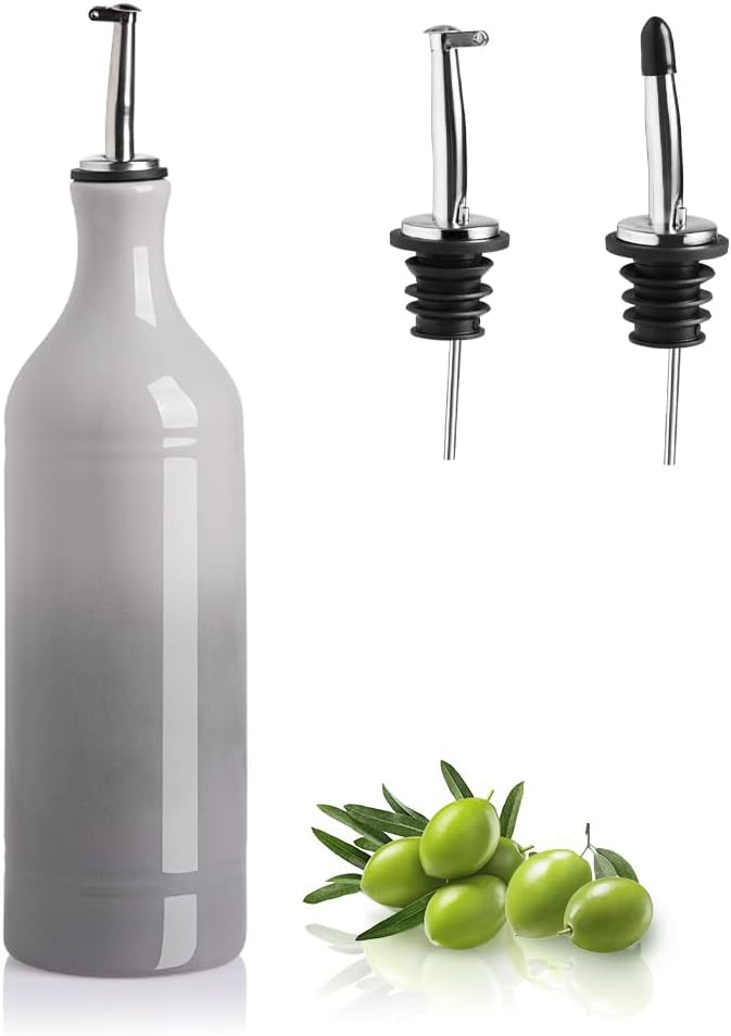 Sweejar Ceramic Olive Oil Dispenser Bottle, Opaque Oil Cruet Protects to Reduce Oxidation, Suitable for Storage Vinegar, Coffee Syrups & Other Liquids, Pack of 1, 15.5 Fl Oz(Beige)