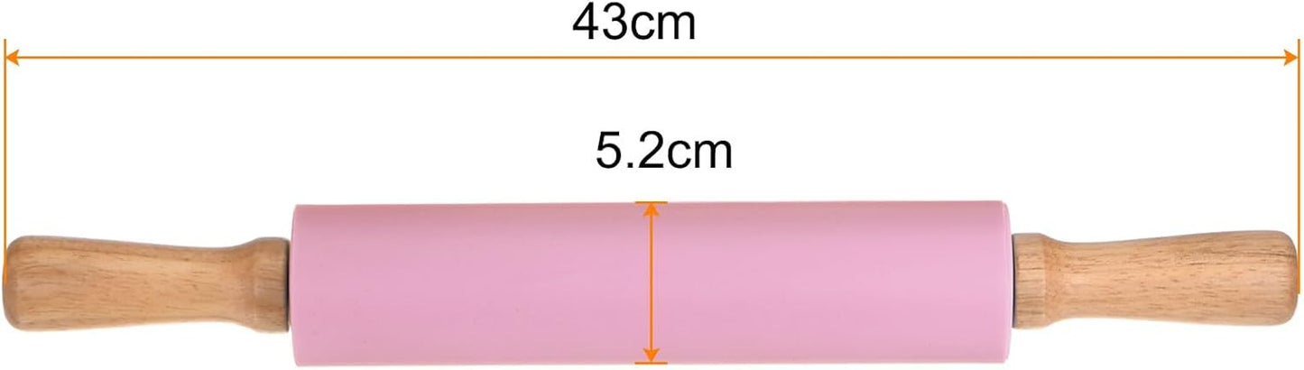 HARFINGTON Silicone Rolling Pins for Baking 12.2 Inch Non-Stick Silicone Surface Wooden Handle Rolling Pin Small Roller Playdough Rolling Pins for Fondant Kitchen Dough Pizza, Green