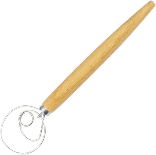 Danish Dough Whisk - 13" Dutch Whisk with Stainless Steel Ring - Danish Whisk for Bread, Pastry or Pizza Dough - Baking Tool Alternative to a Blender, Mixer or Hook