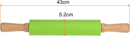 HARFINGTON Silicone Rolling Pins for Baking 12.2 Inch Non-Stick Silicone Surface Wooden Handle Rolling Pin Small Roller Playdough Rolling Pins for Fondant Kitchen Dough Pizza, Green