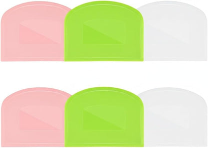 6 PCS Dough Scraper Set, Plastic Bench Scraper and Flexible Bowl Scraper, Baking Scraper Dough Cutter for Bread Dough, Pastry, Cake and Sourdough, White Pink Green