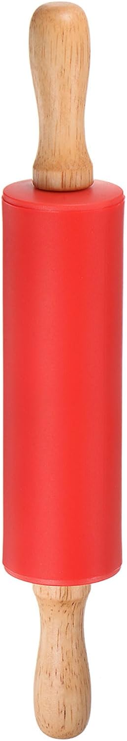 HARFINGTON Silicone Rolling Pins for Baking 12.2 Inch Non-Stick Silicone Surface Wooden Handle Rolling Pin Small Roller Playdough Rolling Pins for Fondant Kitchen Dough Pizza, Green