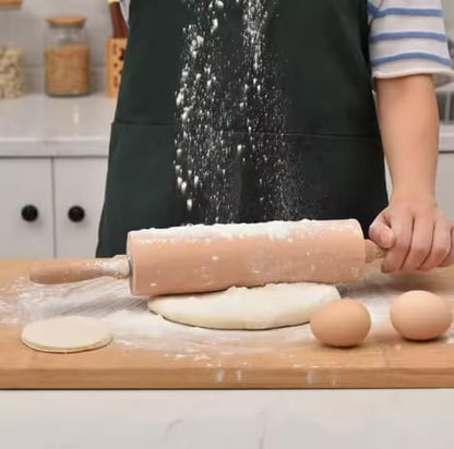Classic Wooden Rolling Pin for Baking - 17-Inch Natural Beechwood Dough Roller with Easy-Grip Handles - Perfect for Bread, Pizza, Pastries, Cookies - Durable and Lightweight Kitchen Tool