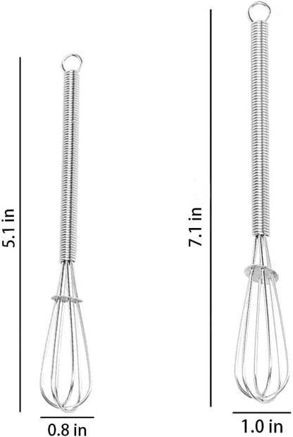 Stainless Steel Mini Whisk 2 Pcs, Small Wire Whisks Set with Wooden Handle, Kitchen Egg Beater Mini Hand Mixer for Cooking, 7.8inch
