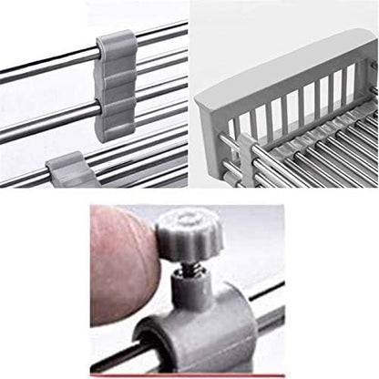 CARNAVAL Stainless Steel Kitchen Drying Rack, Retractable Drain Basket with Adjustable Armrest, Over The Sink Dish Drying Rack