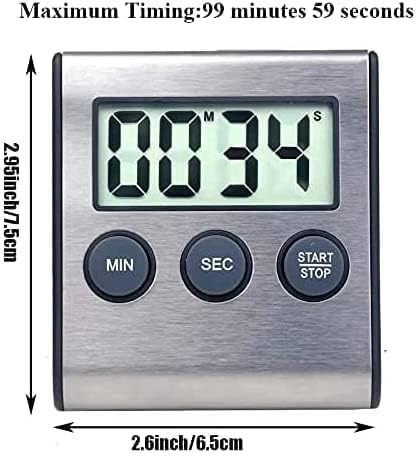 Digital Kitchen Timer - Magnetic Countdown With Loud Alarm, Stainless Steel for Cooking, Baking, Sports Games