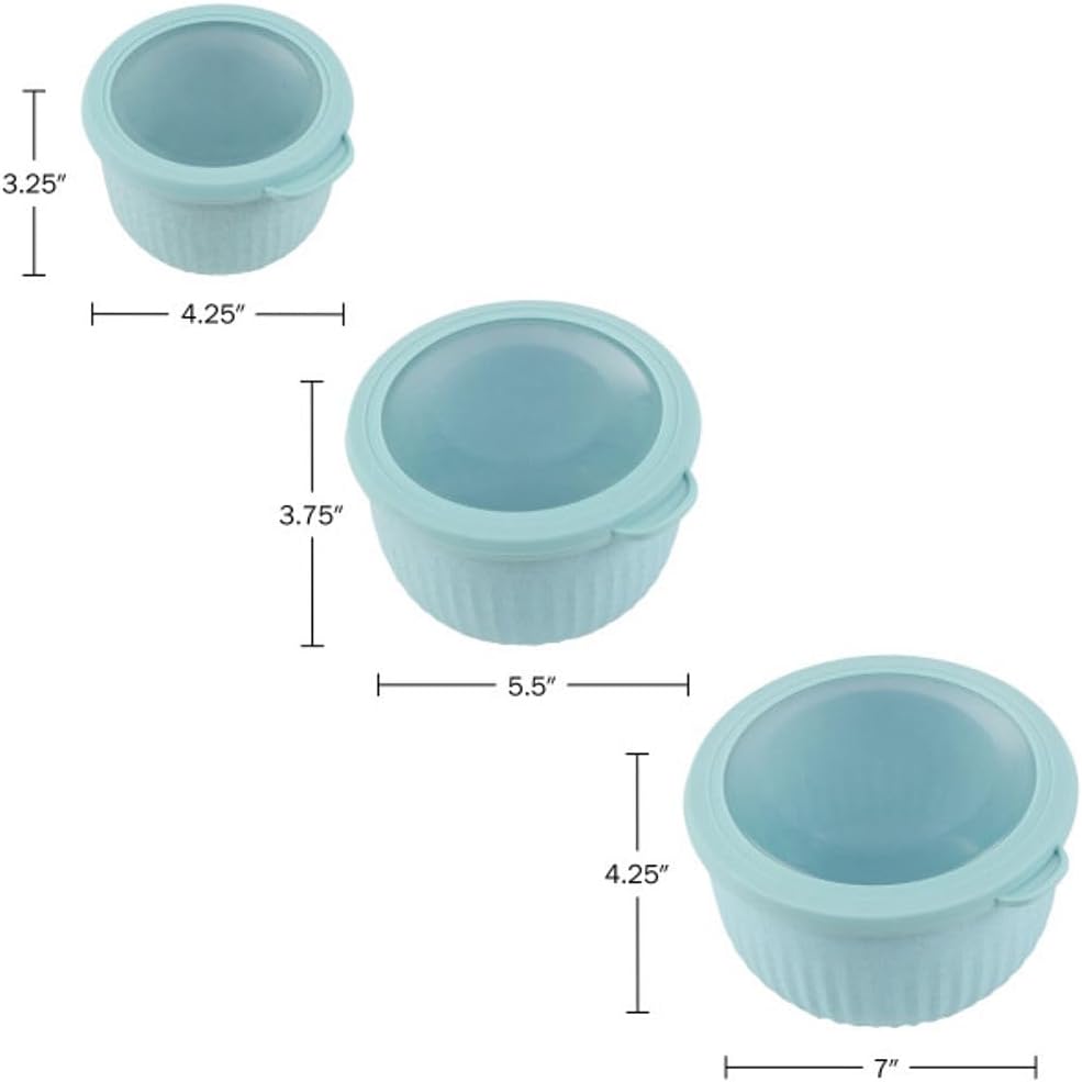 Set of 3 Bowls with Lids - Microwave, Freezer, and Fridge Safe Nesting Mixing Bowls - Eco-Conscious Kitchen Essentials by Classic Cuisine (Beige), S, M, L