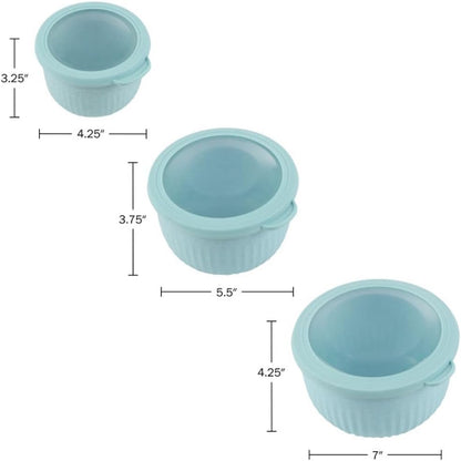 Set of 3 Bowls with Lids - Microwave, Freezer, and Fridge Safe Nesting Mixing Bowls - Eco-Conscious Kitchen Essentials by Classic Cuisine (Beige), S, M, L