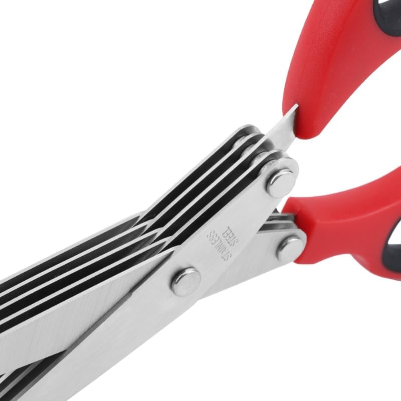 Herb Scissors & Kitchen Scissor Set - Multipurpose Stainless Steel 5 blades Herb Shears, Heavy Duty Meat, Poultry, Food Cooking Scissors, Dishwasher Safe - 2 Pack (Red and Black)