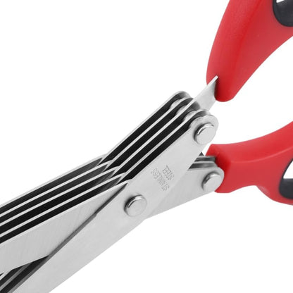 Herb Scissors & Kitchen Scissor Set - Multipurpose Stainless Steel 5 blades Herb Shears, Heavy Duty Meat, Poultry, Food Cooking Scissors, Dishwasher Safe - 2 Pack (Red and Black)
