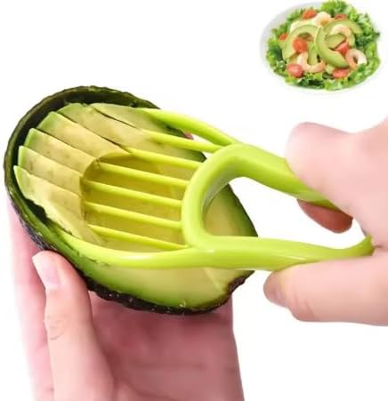 3-in-1 Avocado Slicer Tool, Green Plastic Kitchen Gadget with Fruit Corer, Pulp Separator, Butter Peeler for Food Prep