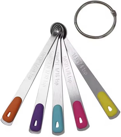 Measuring Spoons Set, Mini Tiny Tsp Teaspoon Measuring Spoons, Small Stainless Steel Measure Spoon 1/64, 1/32, 1/16, Teaspoon with Silicone Handle for Spice