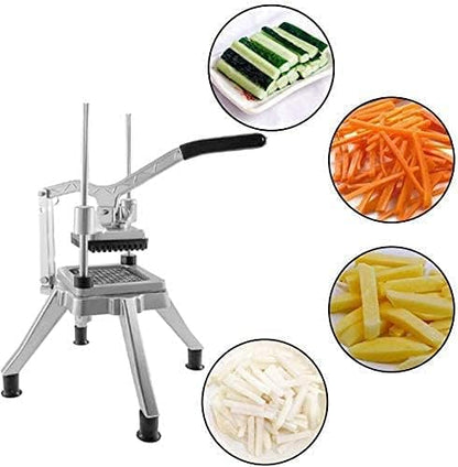 2-in-1 Commercial Juicer & Vegetable Chopper – Heavy Duty Cast Iron Manual Citrus Press with Stainless Steel Food Dicer, French Fry Cutter, 1/2" 3/8" 1/4" Blades for Potatoes