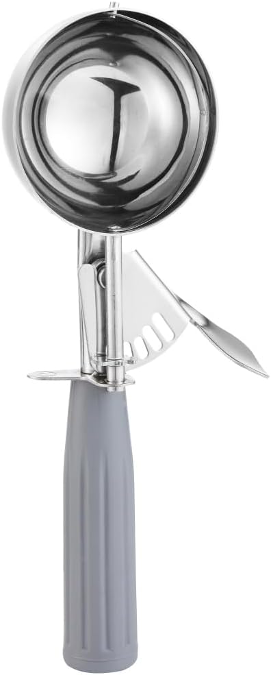 Saebye Portion Scoop - #8 (4 oz) - Disher, Large Ice Cream Scoop with Trigger, Cookie Scoop, Food Scoop, Muffin Scoop - Portion Control - 18/8 Stainless Steel, Grey Handle
