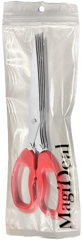 MagiDeal Shredder Scissors Multipurpose Multi-Blade Cutting Shears with Stainless Steel 5 Blades (Red)
