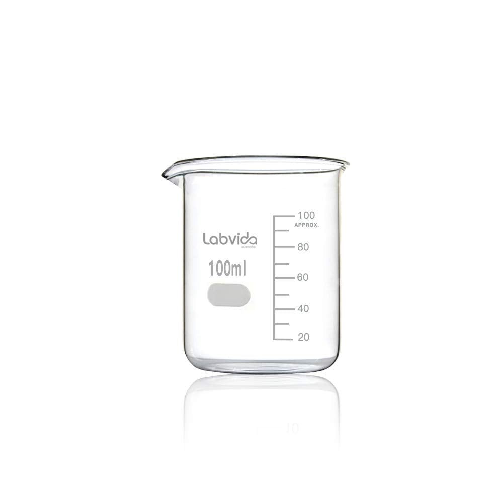 Upgrated 6 Size Low Form Glass Beaker Set, 25ml 50ml 100ml 250ml 500ml 1000ml, 3.3 Boro Glass beakers with Printed Graduation, LVA019