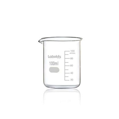 Upgrated 6 Size Low Form Glass Beaker Set, 25ml 50ml 100ml 250ml 500ml 1000ml, 3.3 Boro Glass beakers with Printed Graduation, LVA019