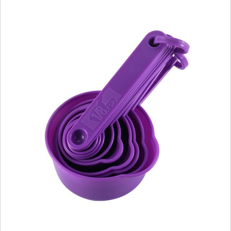Plastic Measuring Cups and Spoons Set 11, 5 Plastic Measuring Cups & 6 Measuring Spoons Set for Liquid & Dry Measure Use, Measure Cups & Spoons for Kitchen & Baking, Purple
