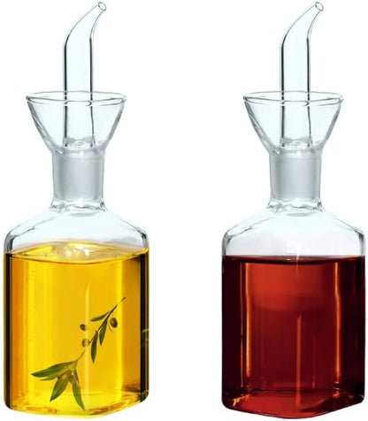 LandHope Oil Bottle Glass Olive Oil Dispenser Bottle Glass Cooking Oil Vinegar Measuring Dispenser with Spout for Kitchen and BBQ (500 ml/17 oz,2 Pack)