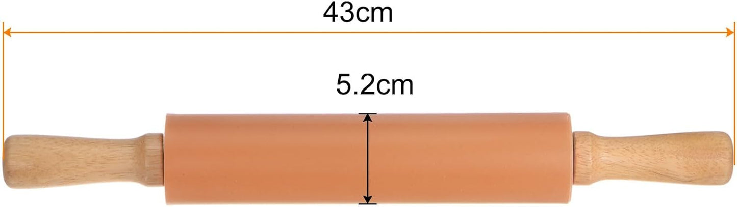 HARFINGTON Silicone Rolling Pins for Baking 12.2 Inch Non-Stick Silicone Surface Wooden Handle Rolling Pin Small Roller Playdough Rolling Pins for Fondant Kitchen Dough Pizza, Green