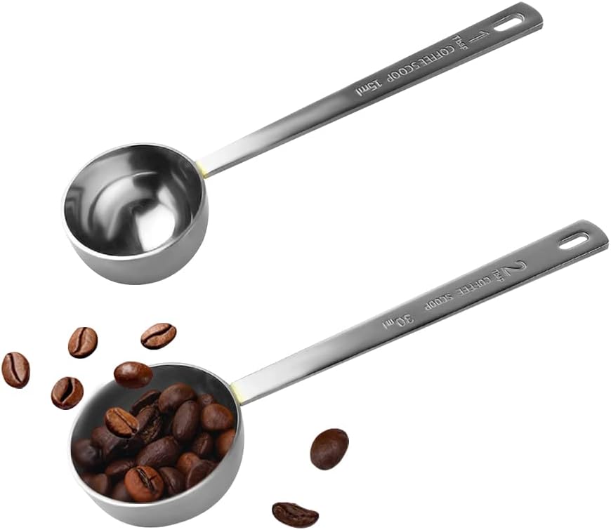 Coffee Scoop, Gold Stainless Steel Coffee Spoons Set, 1 tablespoon (15ml) and 1 tablespoons (30ml) Spoon, Gold Tablespoon Measure Spoon for Coffee, Milk Powder, Fruit Powder, 2 Pack(Long Handle)