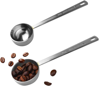 Coffee Scoop, Gold Stainless Steel Coffee Spoons Set, 1 tablespoon (15ml) and 1 tablespoons (30ml) Spoon, Gold Tablespoon Measure Spoon for Coffee, Milk Powder, Fruit Powder, 2 Pack(Long Handle)