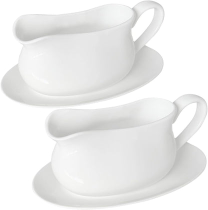 17oz Gravy Boat with Saucer Stand, Set of 1, Ceramic Sauce Boat with Tray for Salad Dressings,ketchup， Creamer, Broth, Black Pepper, White