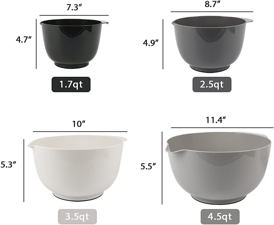 BoxedHome Green Ombre Nesting Plastic Mixing Bowl Set With Pour Spout, Microwave and Dishwasher Safe, BPA free Non-Slip Base, Set of 4 Size 1.7, 2.5, 3.5 and 4.5qt, Great for Prepping, Baking, Cooking
