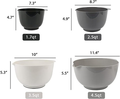 BoxedHome Green Ombre Nesting Plastic Mixing Bowl Set With Pour Spout, Microwave and Dishwasher Safe, BPA free Non-Slip Base, Set of 4 Size 1.7, 2.5, 3.5 and 4.5qt, Great for Prepping, Baking, Cooking