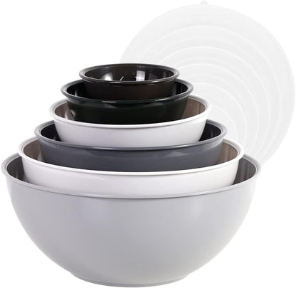 BoxedHome BPA Free Plastic Round Mixing Bowl with Lids, 12 Pack Nesting Bowls with Lids Set, Microwave and Dishwasher Safe Prep & Serving Bowls Great for Mixing, Baking, Serving (Pink, 12pcs)