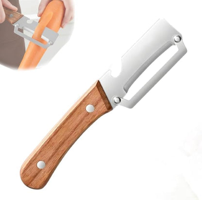Premium Vegetable Peeler with Wooden Handle and Bottle Opener,Multi-Functional Vegetable Peeler for Kitchen, 2-In-1 Stainless Steel Kitchen Tool, for Fruit Veggie, Includes Bottle Opener (2PCS)