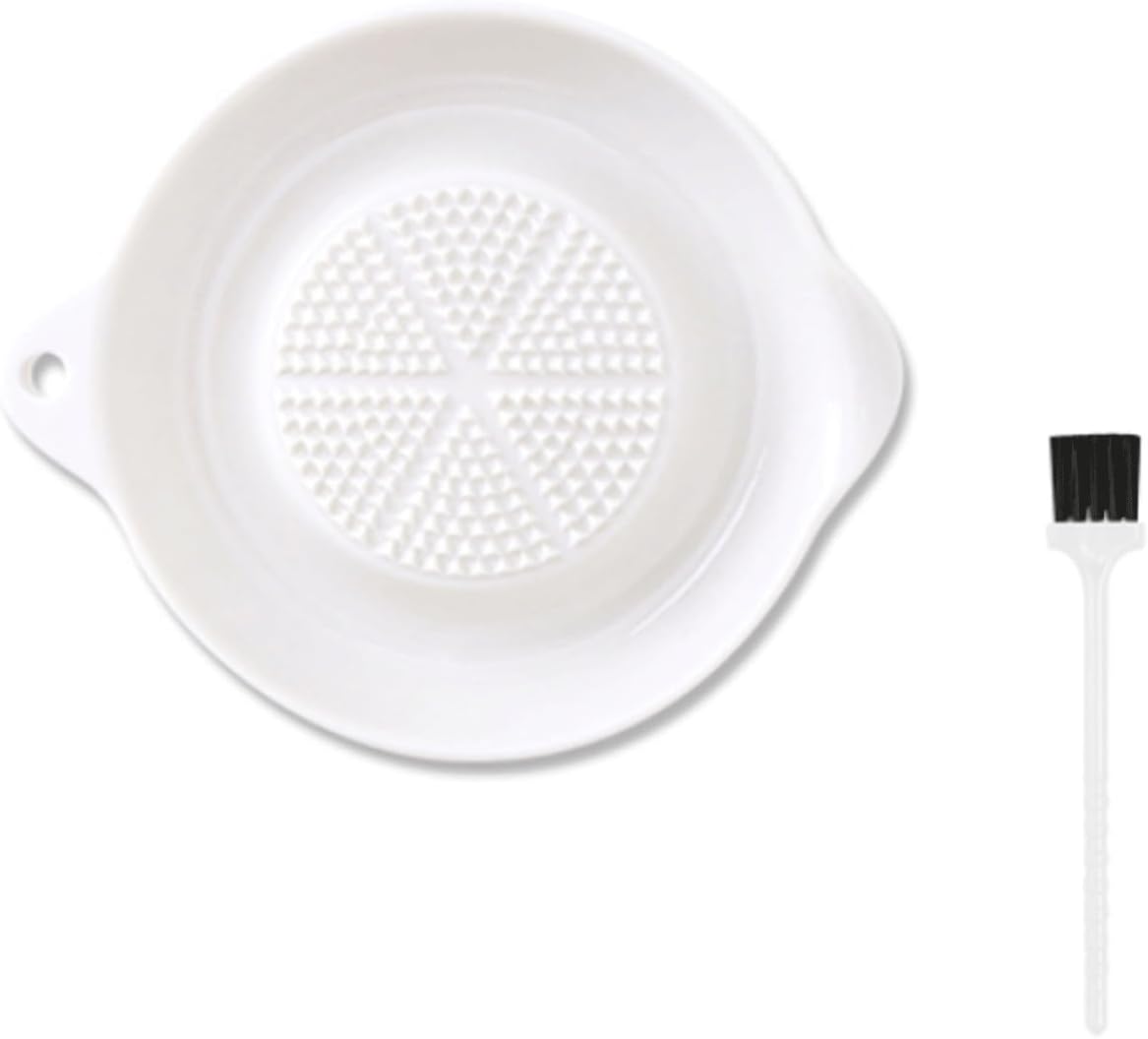 Ceramic Garlic Grater Plate, Ginger Grinder & Garlic Mincer with Raised Teeth, Multi-Function Manual Grater, Vegetables, Fruit & Spices, White (Round)