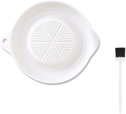 Ceramic Garlic Grater Plate, Ginger Grinder & Garlic Mincer with Raised Teeth, Multi-Function Manual Grater, Vegetables, Fruit & Spices, White (Round)
