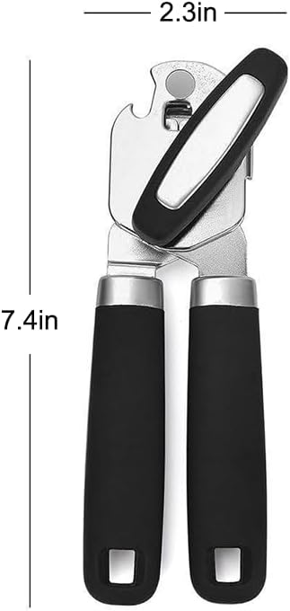 Can Opener Manual, Handheld Strong Stainless Steel Can Opener, Comfortable Handle, Sharp Blade Smooth Edge, Can Openers with Multifunctional Bottle Opener, Black