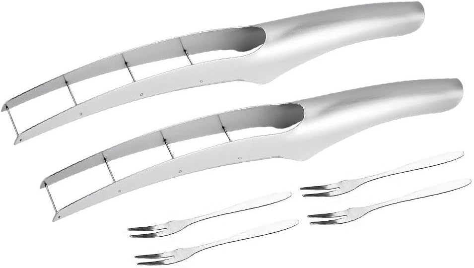 Watermelon Cutter Slicer - with 2 Forks, Stainless Steel Watermelon Cube Cutter, Easy Watermelon Knife Fruit Slicer Tool, Melon Baller Kitchen Gadget for Fruit Salad (1 Set)