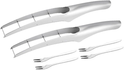 Watermelon Cutter Slicer - with 2 Forks, Stainless Steel Watermelon Cube Cutter, Easy Watermelon Knife Fruit Slicer Tool, Melon Baller Kitchen Gadget for Fruit Salad (1 Set)