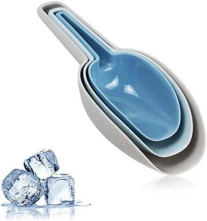 Set of 3 Ice Scoop, Plastic Kitchen Ice Scoop for Canisters or Ice Maker, Food Scoops for Canisters, Freezer, Flour, Dry Foods, Coffee Beans, Pop Corn, Pet Dog Cat Food (Blue)