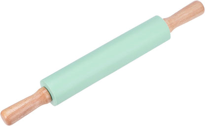 HARFINGTON Silicone Rolling Pins for Baking 12.2 Inch Non-Stick Silicone Surface Wooden Handle Rolling Pin Small Roller Playdough Rolling Pins for Fondant Kitchen Dough Pizza, Green