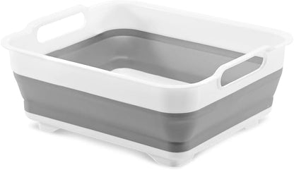 madesmart Collapsible Wash Basin, Foldable Sink Basin for Washing Dishes, Bowls, Cutlery & Produce, Space-Saving Pop-Up Design with Easy-Grip Handles, Portable Kitchen & Camping Basin, White
