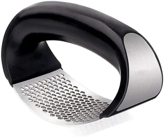Premium Stainless Steel Garlic Press – Heavy Duty, Rustproof, Dishwasher Safe & Easy to Use – Includes Silicone Finger Protector & Bonus Finger Guard for Safe Cooking.