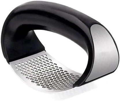 Premium Stainless Steel Garlic Press – Heavy Duty, Rustproof, Dishwasher Safe & Easy to Use – Includes Silicone Finger Protector & Bonus Finger Guard for Safe Cooking.