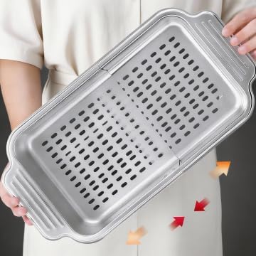 AYNEFY Extendable Over The Sink Basket Expandable Stainless Steel Colander 304 Food Grade Strainer for Washing Vegetables Fruits Pasta Dishes with Rubber Grip Handles (S)