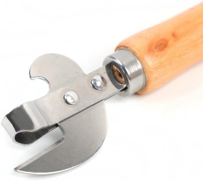 Stainless Steel Kitchen Utensil Multifunctional Lid Remov-e Side Cut Manual Can Opener with Wood Handle